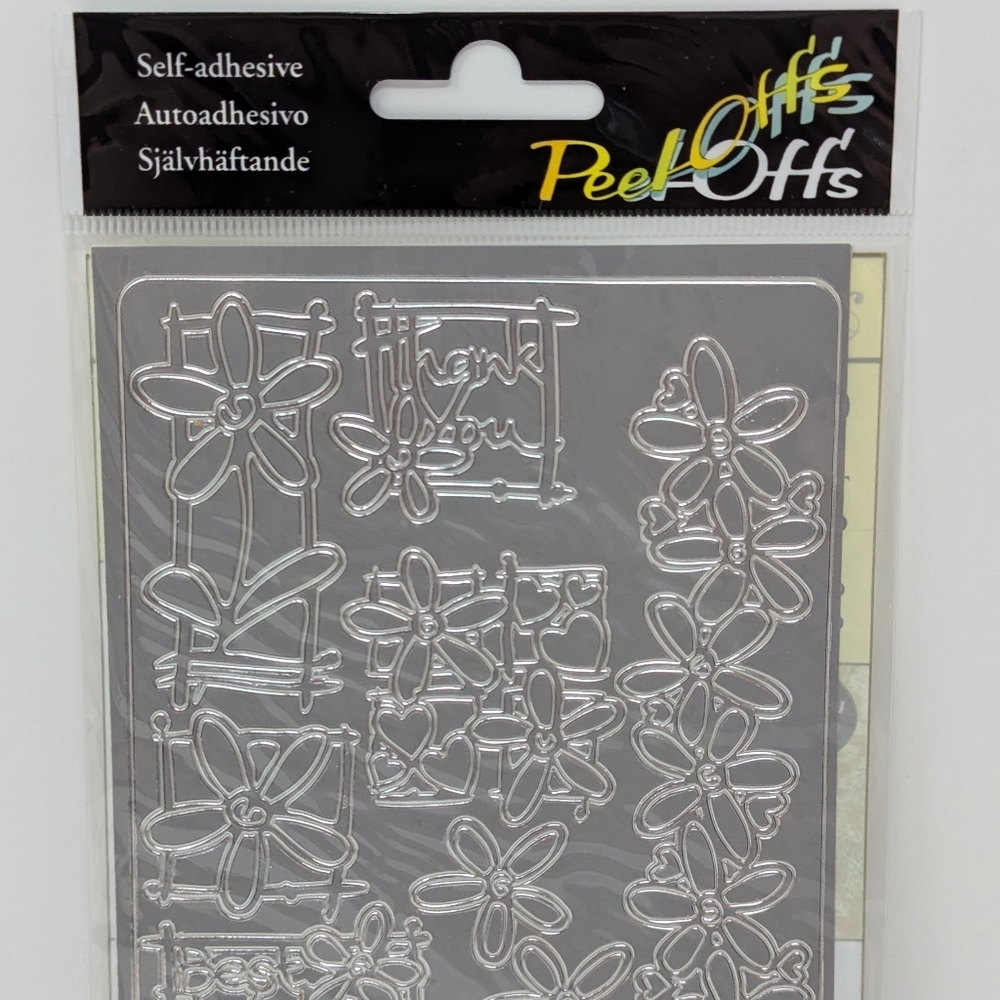 Flower Greeting Embossed Stickers Peel-Off Floral Silver Acid Free
